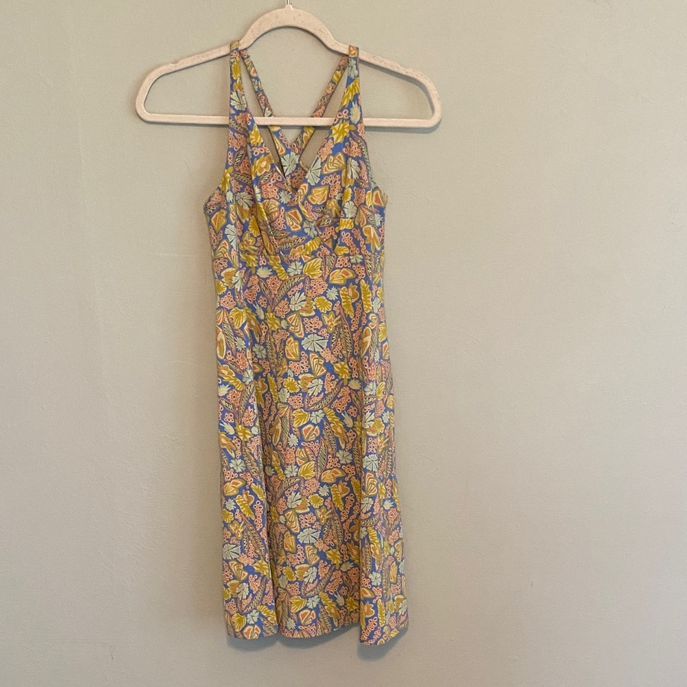 Patagonia Women’s Blue and Orange Patterned Mini Dress Size XS